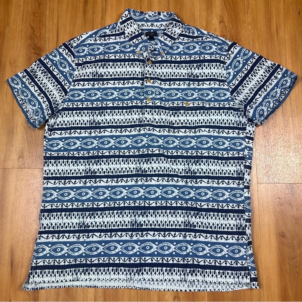 J Crew Blue Geometric Shirt XL Short Sleeve Casual Summer‎ Button Up Mens